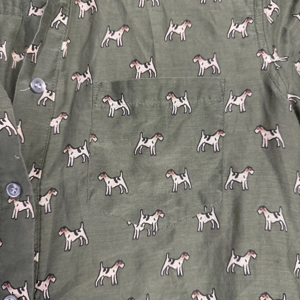 J.Crew Airedale Terrier Dog‎ Half Button Down Popover Henley Shirt Cotton/Silk 2 - Picture 3 of 6